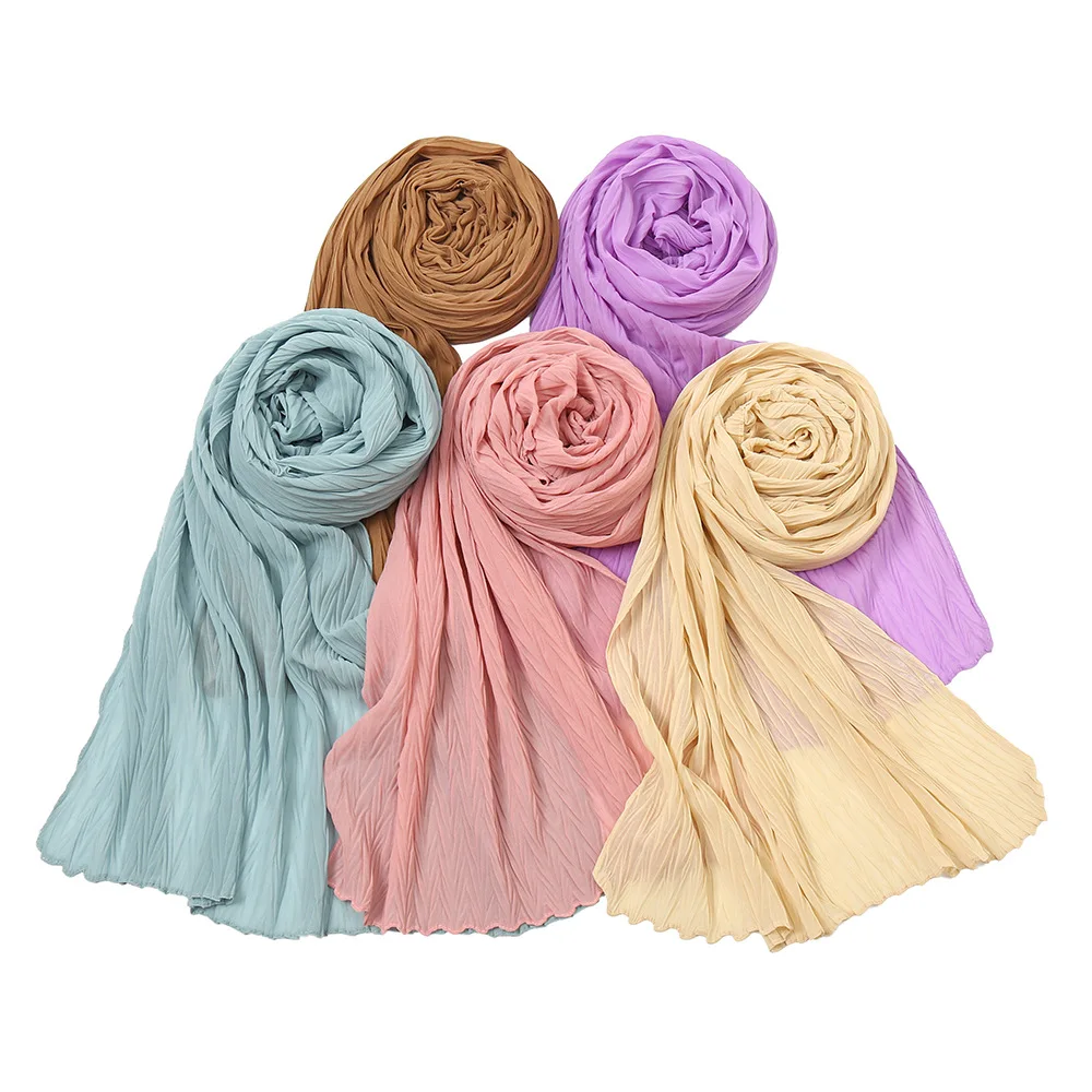 1922 MuslmQLO  New design pleated chiffon toe cap scarf dubai hijab scarf chiffon hijab women