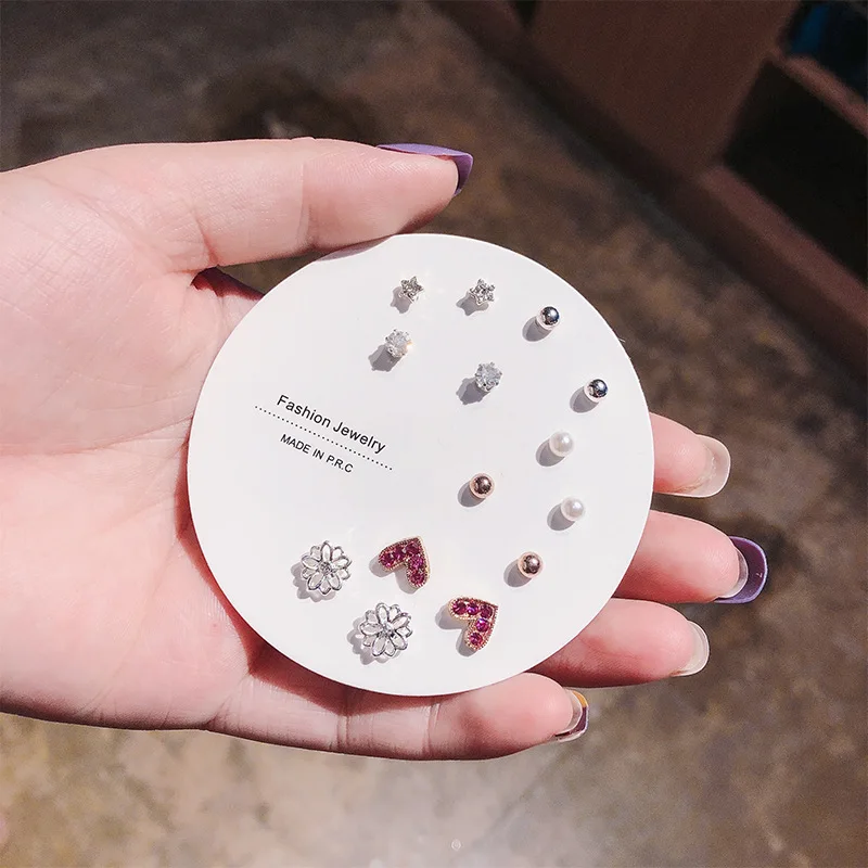 Wholesale Complete variety Cute and small week 5678 pairs earring set combination earrings simple cute earrings