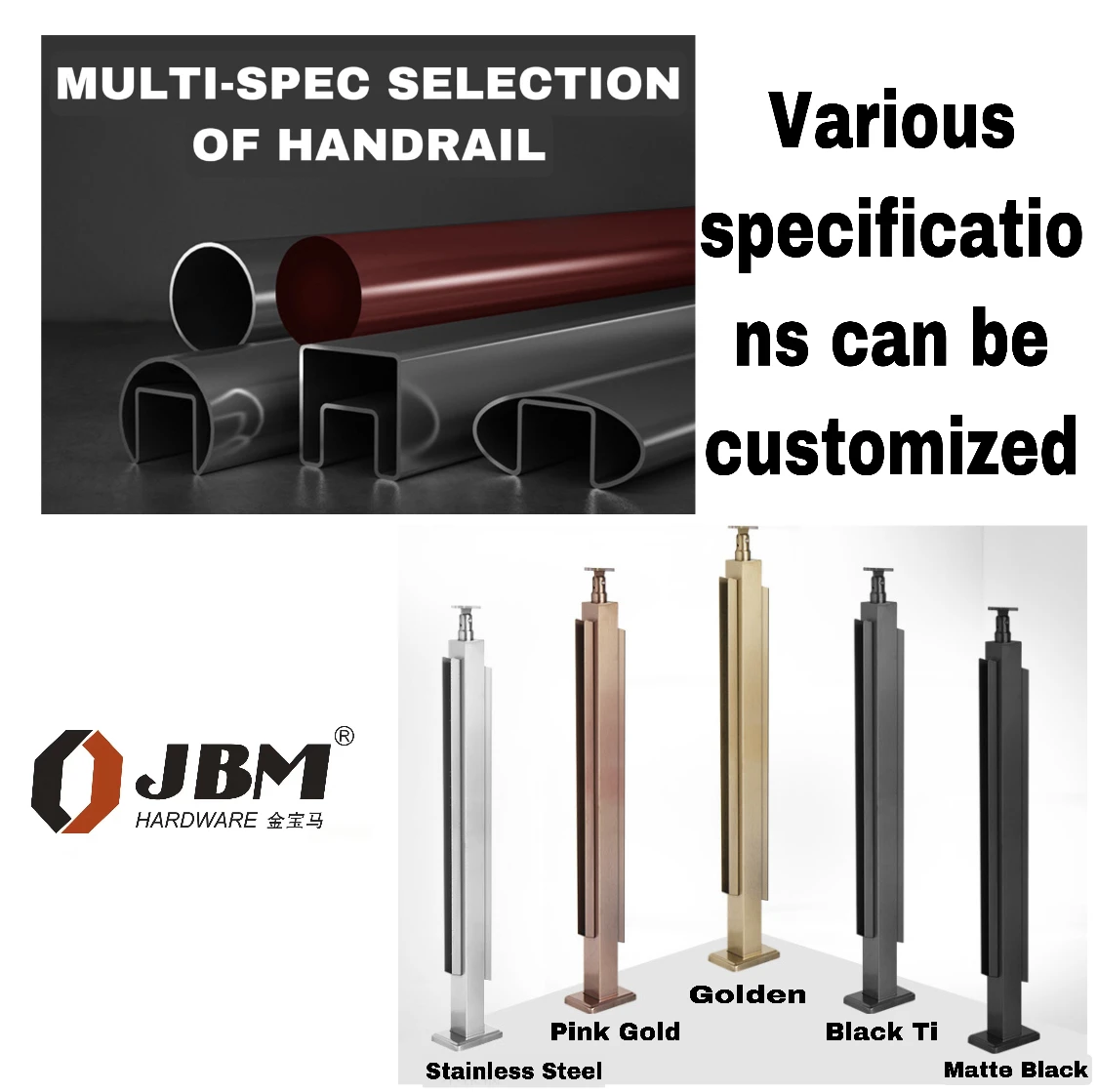 Stainless Steel 304 Handrail Top Rail Square Tube Balustrade Tube Joiner Custom Color Finish Handrail Tube Railing Accessories