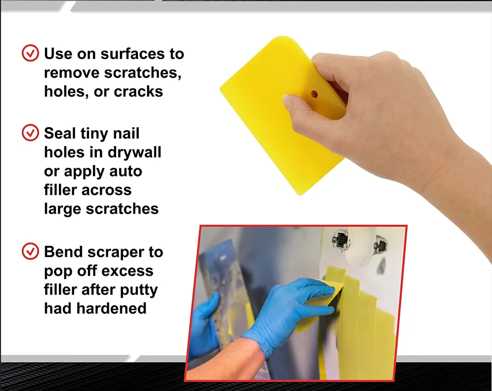 Automotive Body Filler Spreader 3 Sizes Reusable Plastic Puddy Scraper Set for Fillers, Putties, and Paint Bondo Spreaders