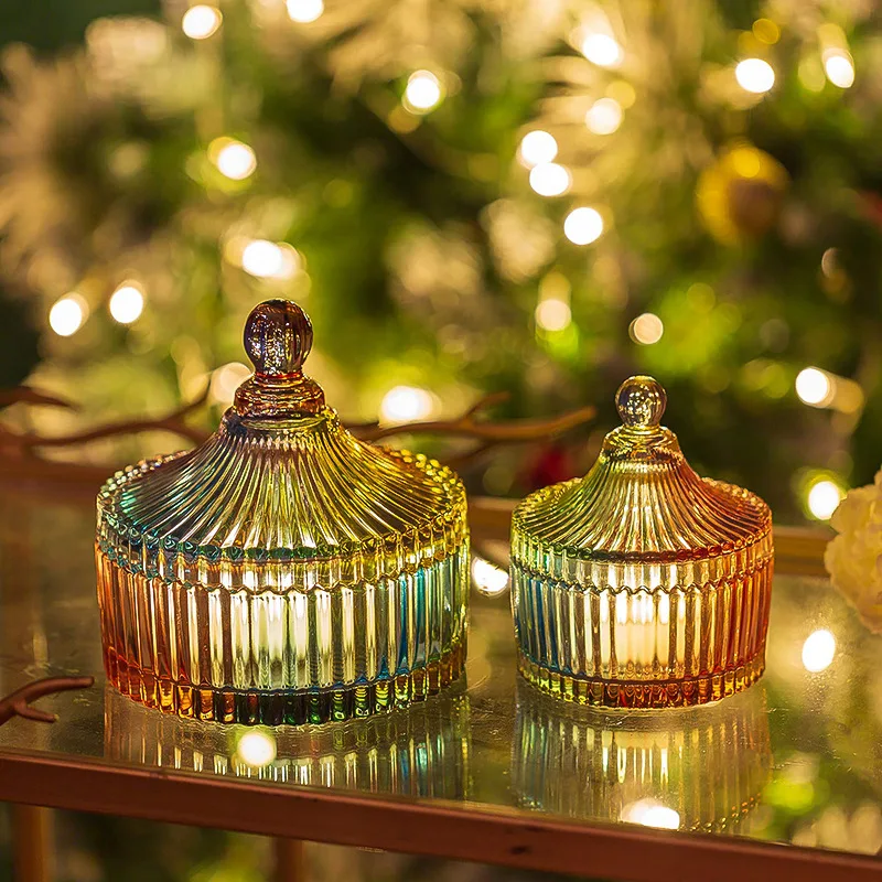 Embossed glass candlestick aromatherapy Mongolian packaging jewelry crystal empty cup transparent round container