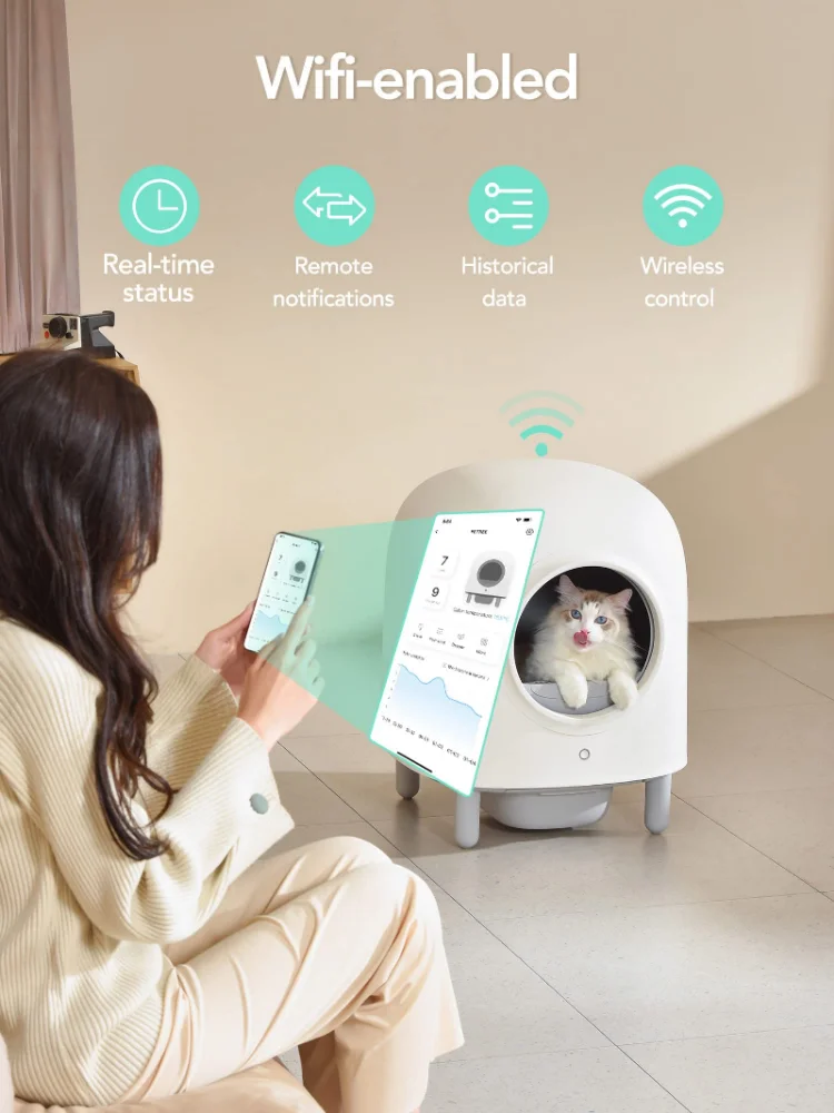 Petree Automatic Smart Self Cleaning Cat Litter Box for Pet Cats Fully Enclosed Bedpan APP Wifi Ozone Deodorization Big Toilets
