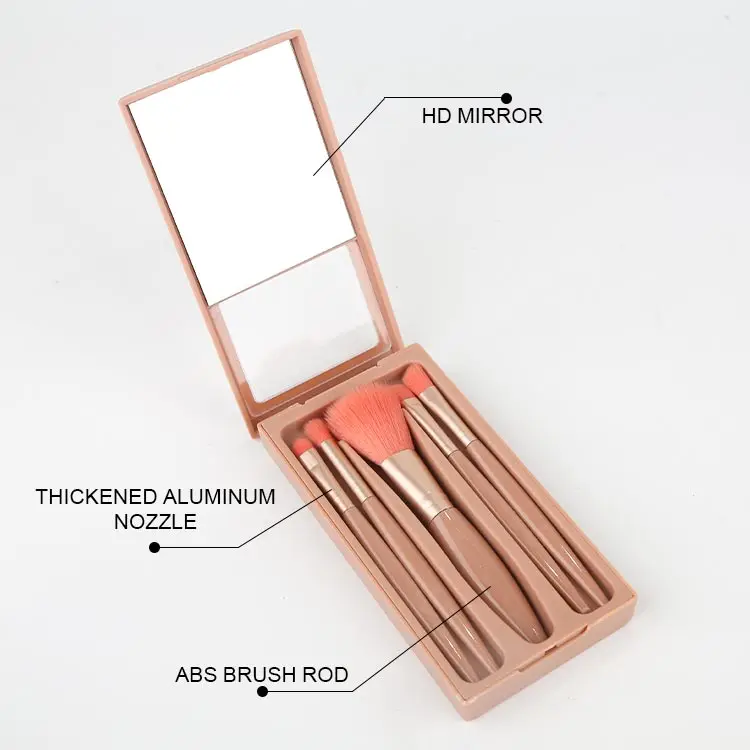 5Pcs Small Complete Function Cosmetic Brushes Portable Make Up Brush Kit Travel Size Makeup Brushes Set With Mirror Plastic Case