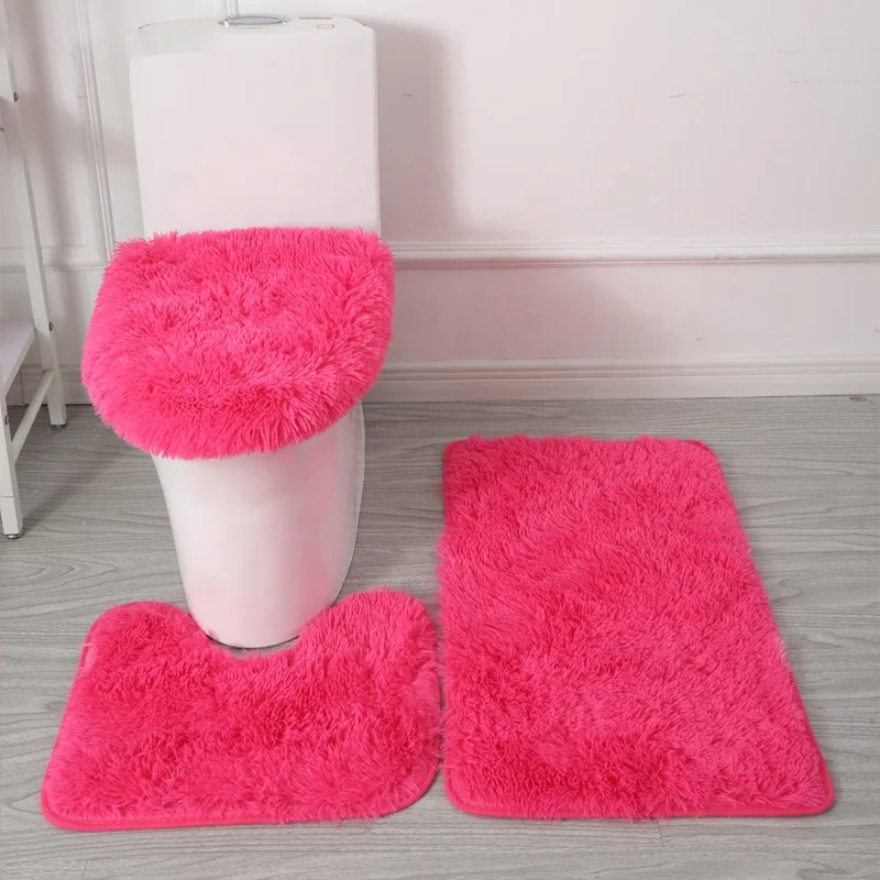 High Quality Soft Modern Non-slip Bottom Different Color Toilet Bath Floor Mat Rug 3 Pieces Bathroom Carpet Set