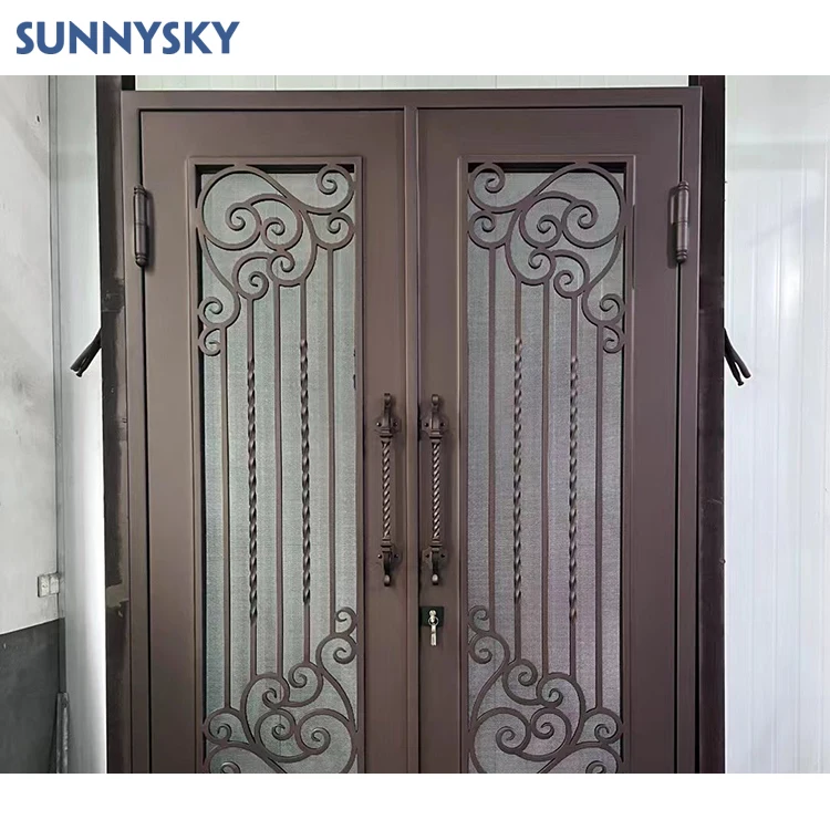 Одиночная металлическая дверь Sunnysky кованые входные двери во французском стиле с боковыми фонарями