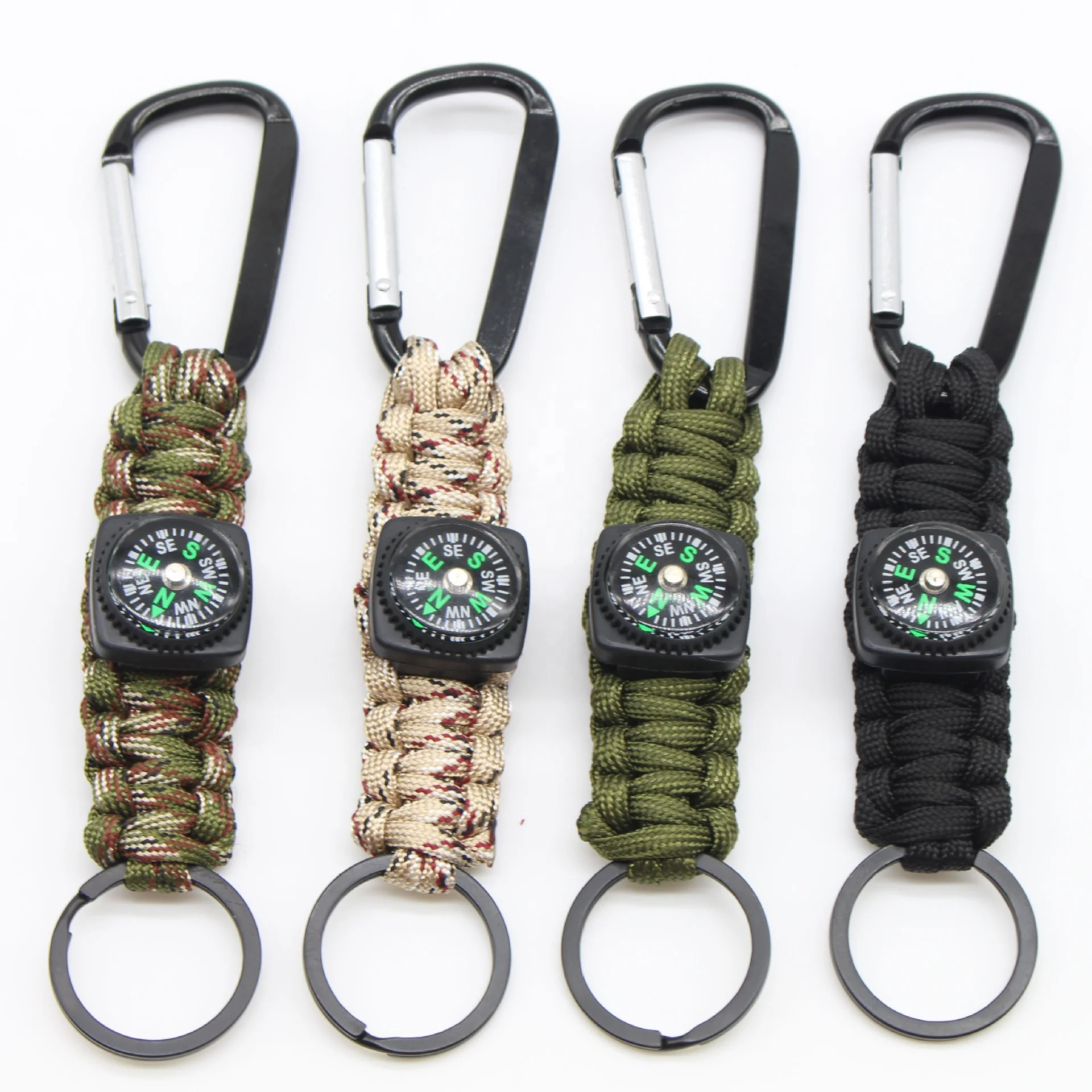 Outdoor Mens Multifunctional Tactical Survival Paracord Keychain with carabiner and compass