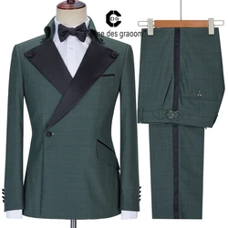 Cenne Des Graoom 2022 New Men Suits Double Breasted Tuxedo Shawl Lapel Steep Collar Tailor-Made Green 2 Pieces Terno Masculino