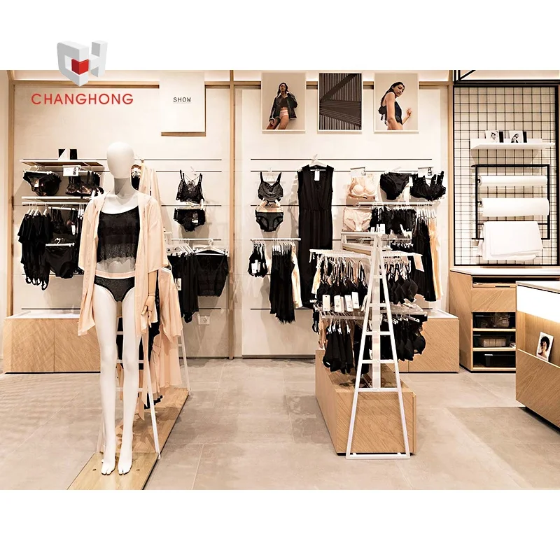 Wall mounted men and ladies underwear display shelf stand lingerie store interior design for underwear and bra display rack
