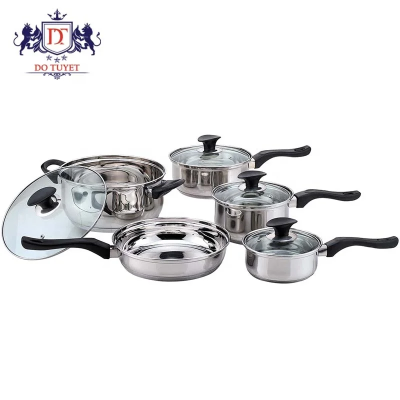 
 2021 new product soup pot milk pot non stick pot set cookware 12-piece stainless steel kitchen cookware sets with golden handle  