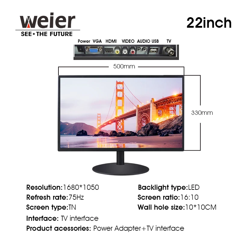 Weier LCD monitors cheap price 17 19 20 22 24 inch 1080p 60HZ 75HZ TN panel display screen desktop computer monitors