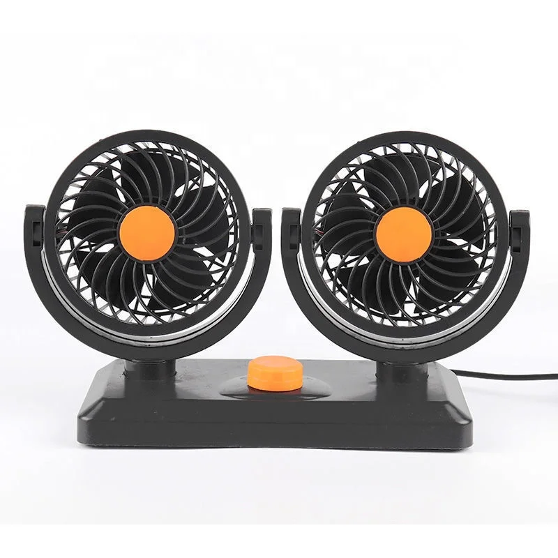 12V/24V Portable 2 Speed 360 Degree Rotatable Auto Interior Black Dual Heads Electric Mini Car Cooling Fan