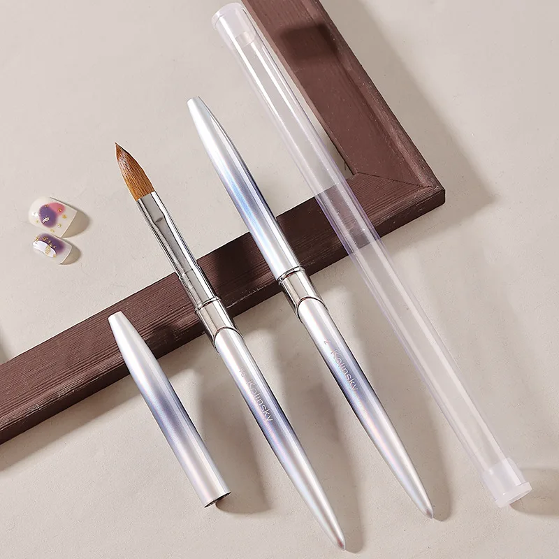 Professional Nail Art 2#-18# Custom LOGO 100% Pure Kolinsky Hair Metal Handle Acrylic Nail Art Brush