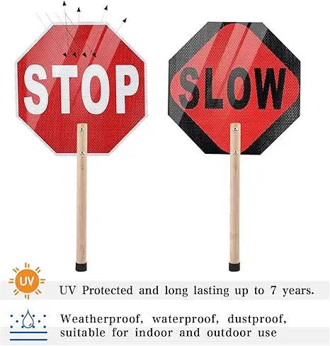 2024 New  Product Hot Selling Stop Slow sign double-sided road sign, reflective metal aluminum stop sign with wooden handle