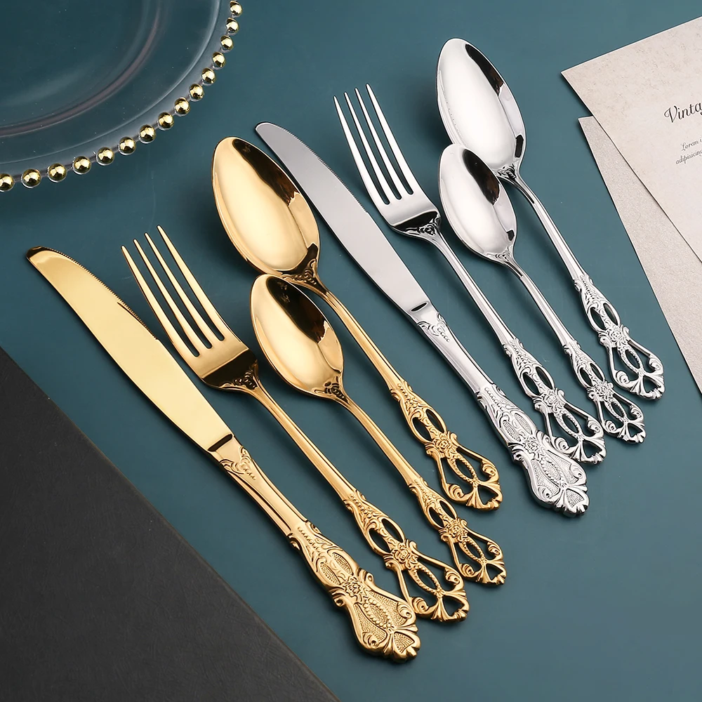 
Wholesale 18/10 4 pcs Spoon Fork Luxury Gold Wedding Flatware Stainless Steel Cutlery Set 
