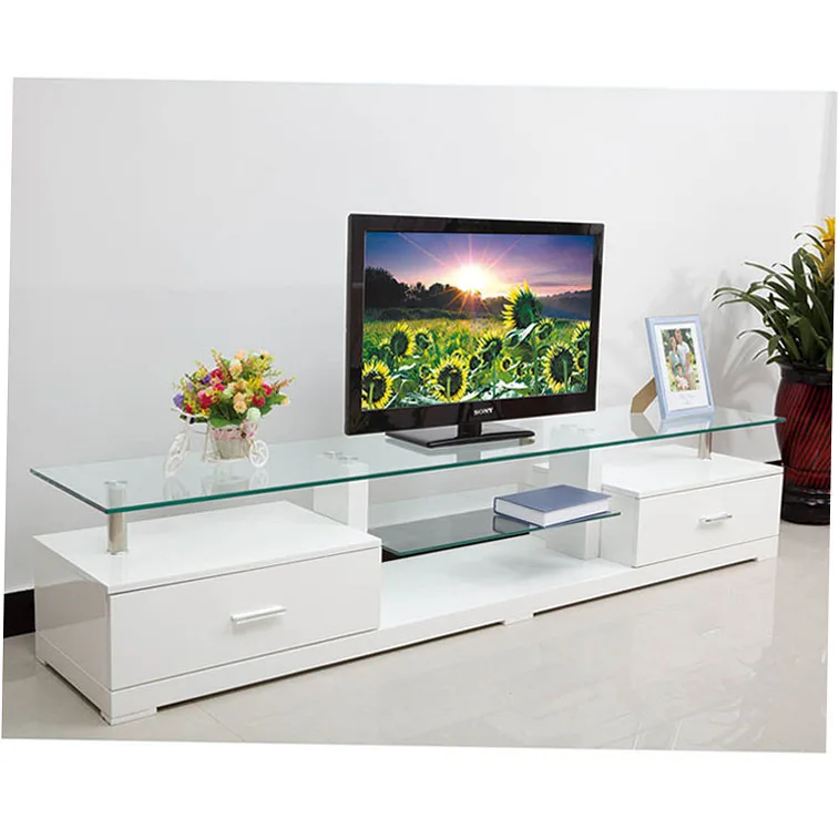 Tv Stand With 2 Glass Shelves Black And White New Design Cheap Triangle Tempered 6Mm For Stands Stainless Steel Cabinet