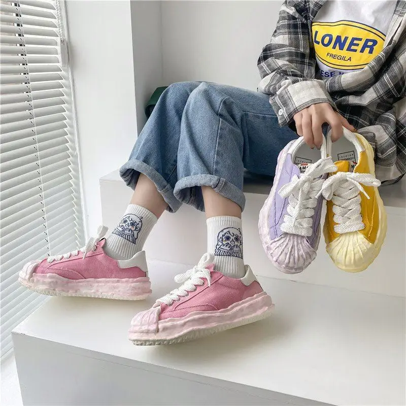 New Catch eyes Style special Shell Cap Thick Sole Printed Canvas Shoelaces unusual women shoes