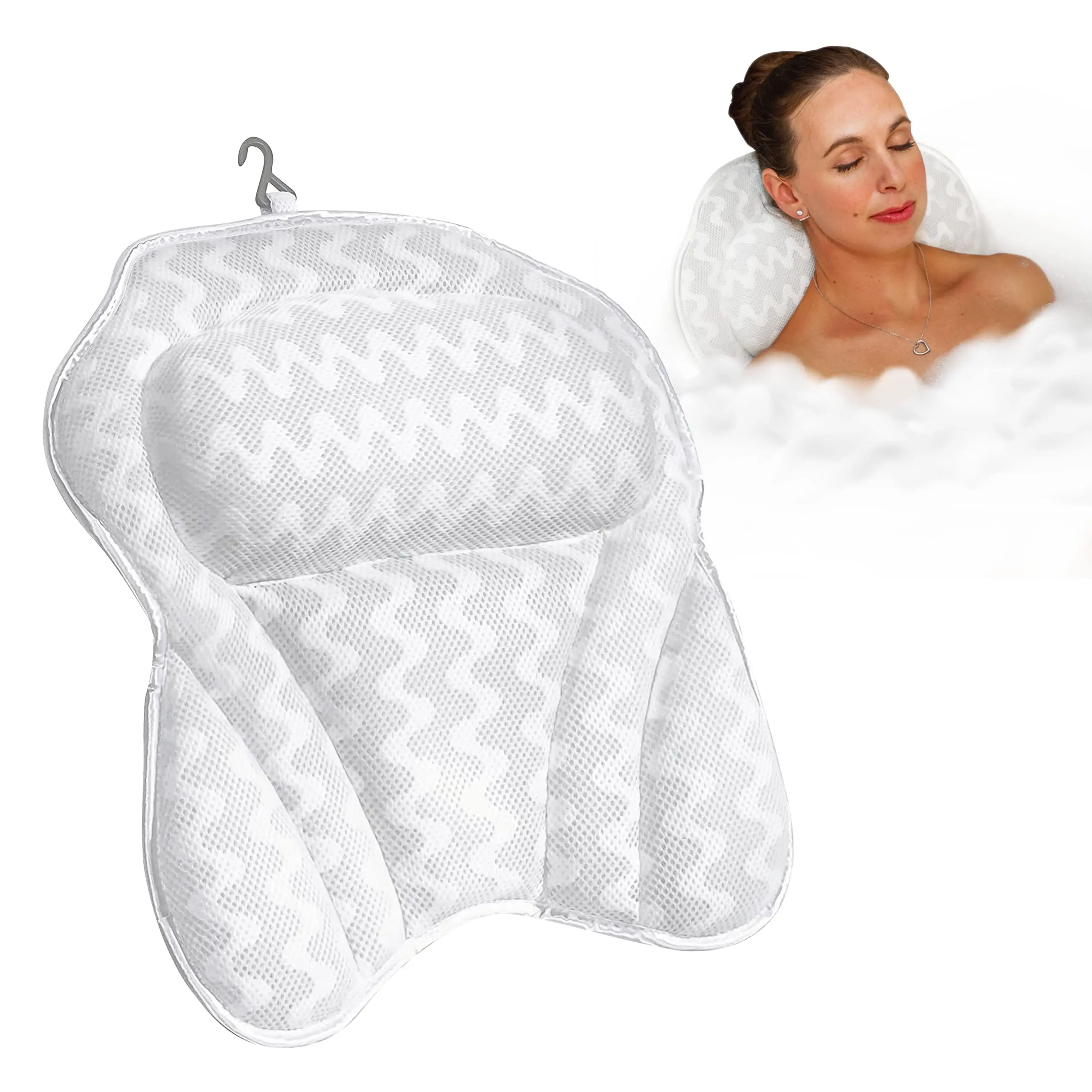 Bathtub Back Neck Support Cushion Relaxing Headrest Portable Washable 3D Air Mesh Thick Soft Full Body Spa Bath Pillow