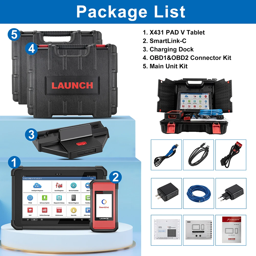 2024 Launch X431 PAD V Elite J2534 Programming Auto Diagnostic Tool ECU Online Coding CAN FD OBD2 Code Reader as PAD VII