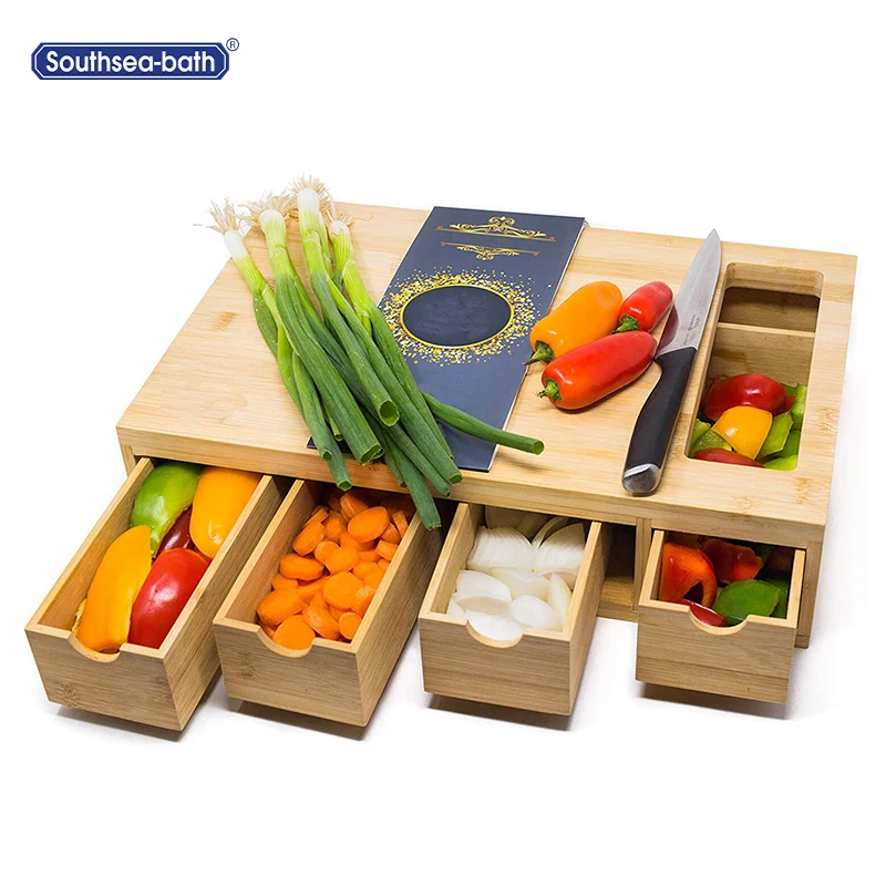 High quality kitchen bamboo cutting board chopping board with containers