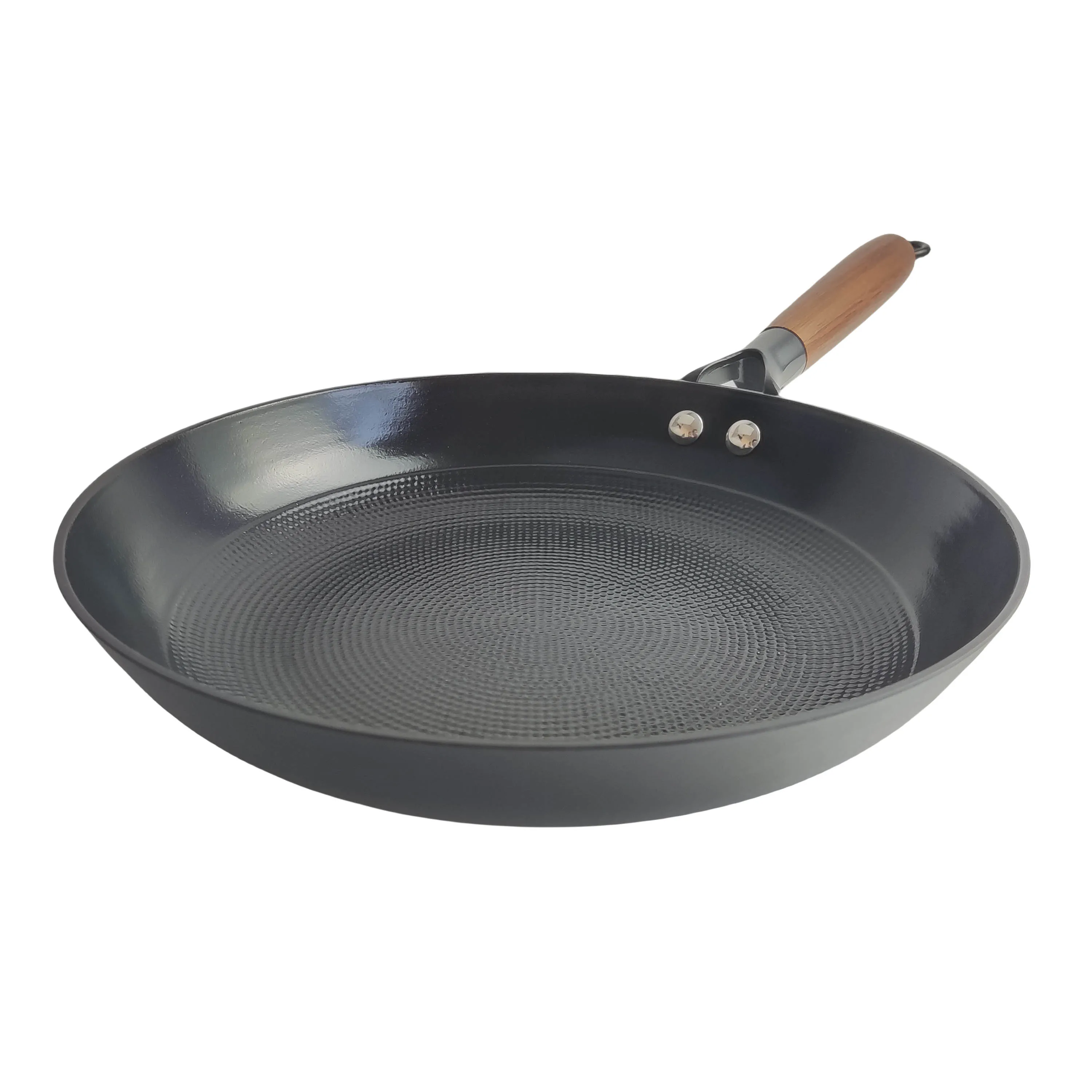 No Chemical Traditional Chinese Iron Pot With Wooden Handle Flat Bottom For Seasoning All Stoves -Black Steel Wok