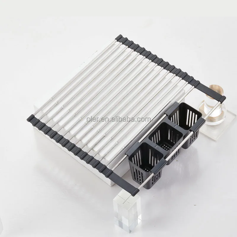 New Arrival Trending Products Foldable Silicon Roll Up Dish Drying Rack Over the Sink for Kitchen Sink