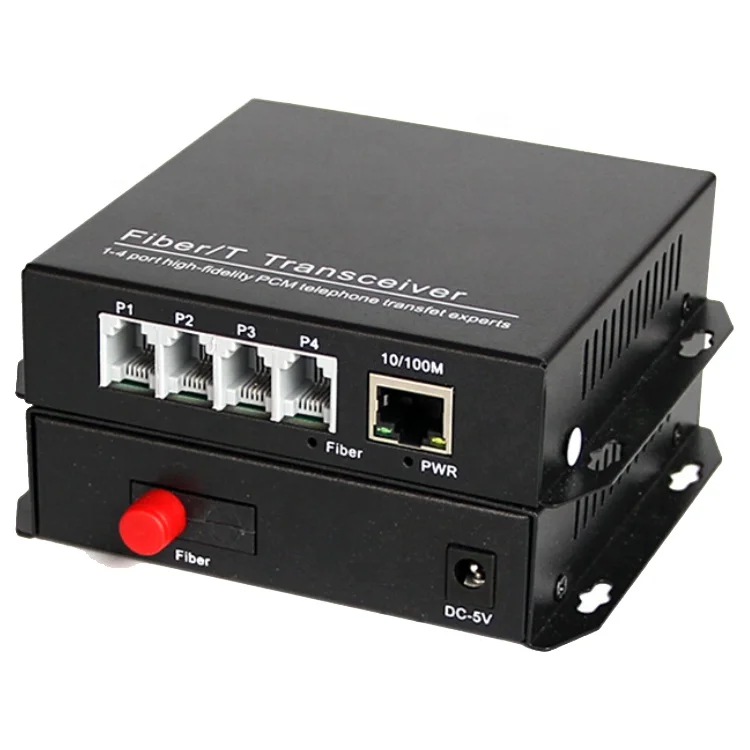 4 Channel PCM Telephone + 1 Port 10/100M Ethernet to Fiber Optic Telephone Converter
