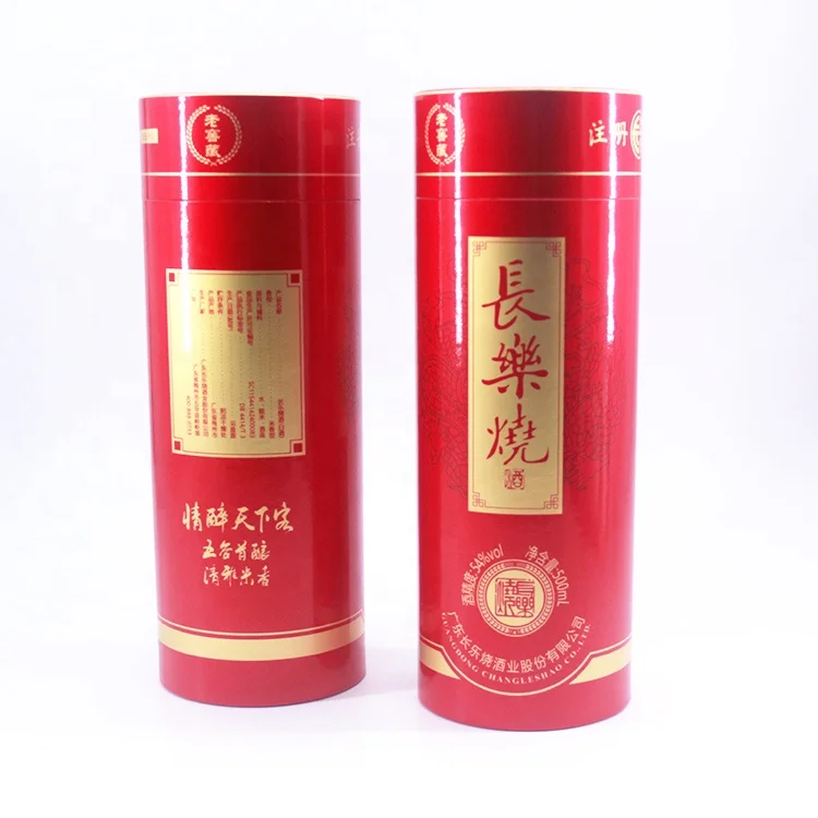Wholesale customized cardboard paper tube wine gift packaging box metal lid cylindrical tube hot stamping process packaging