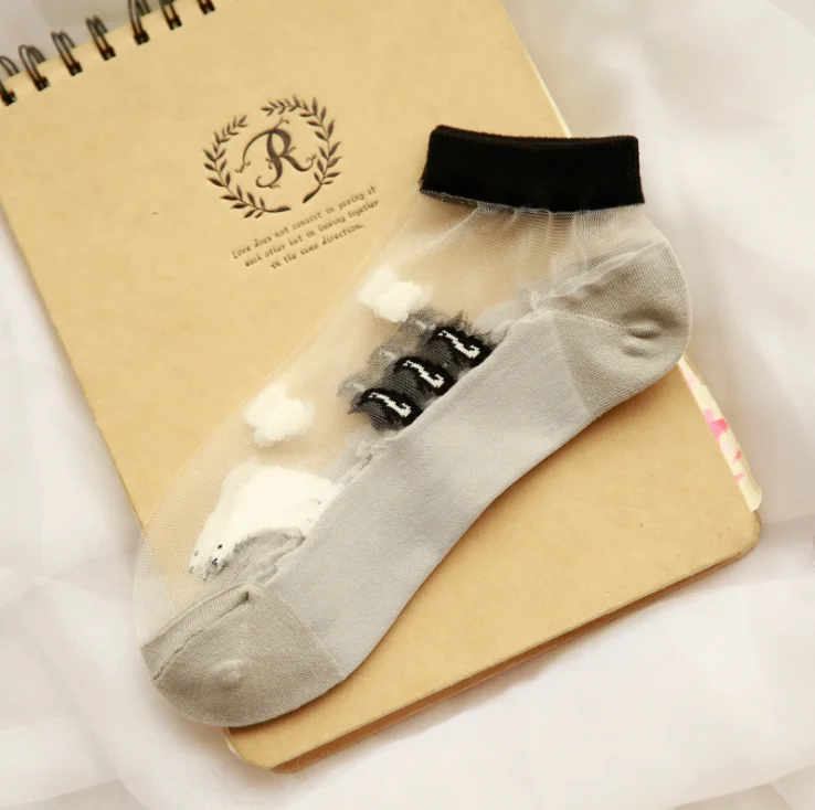 2022 Manufacturer New Design Custom Logo Design Fashion Transparent Toe Sock Crystal Lace Thin Summer Nylon Crew Women Socks
