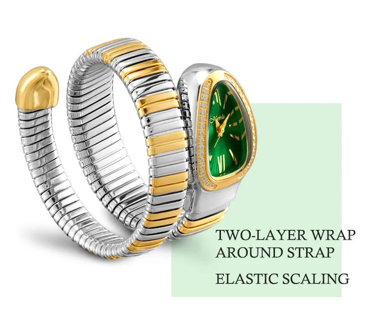 New model snake shape design quartz watches lady diamond Steel Unique Gold Quartz watches