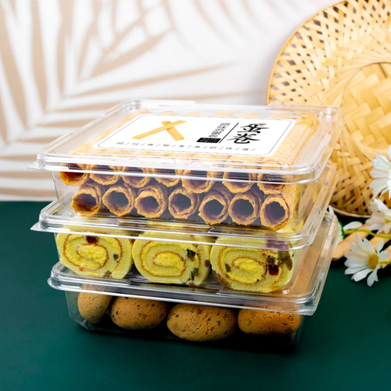 Clamshell clear transparent bread container PET disposable plastic fresh keeping snacks packaging box