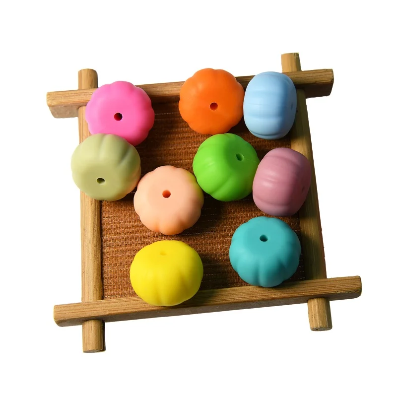 HS127 baby beadless food grade handmade baby toys chewing circular silicone bead baby molars Pumpkin Silicone Teethers