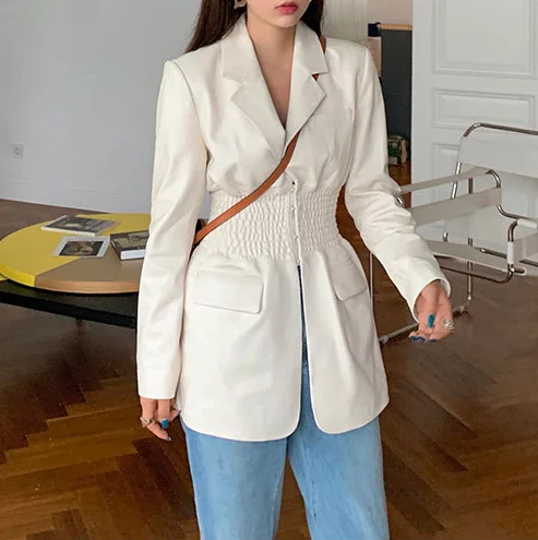 
2020 fashion women leather long coat 