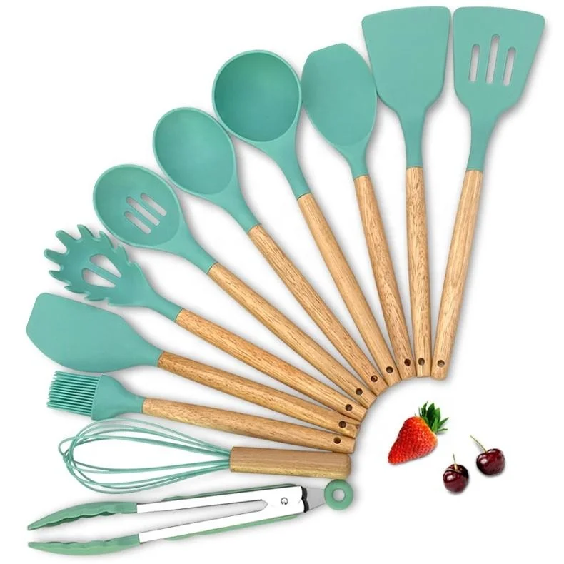 Wholesale 19 Pieces Set Silicone Kitchen Accessories Spatula Kitchen Utensils With Wooden Handle Kitchen Cooking Tools Set