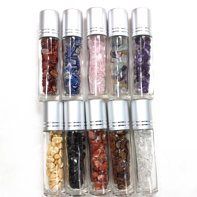 Custom Natural Crystal Gravel Stones Colorful Rolling Stones Bottle Essential Oil Bottles