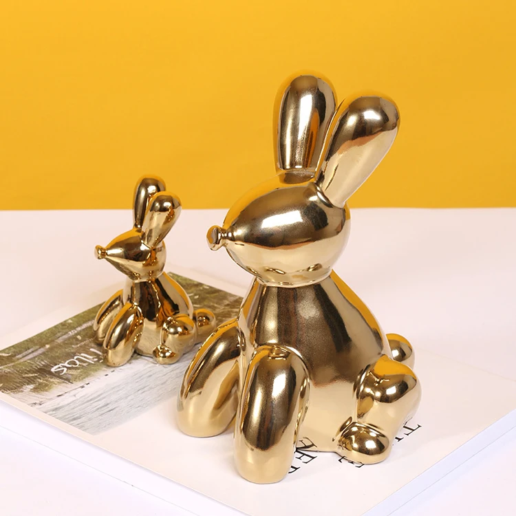 Nordic home decor luxury animal decoration gold dog rabbit figurine for desktop decoration