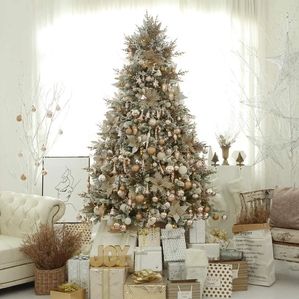 Personalized Christmas Tree Decoration Hanging Bauble Set 87ct Assorted Shatterproof Plastic Rose Gold Christmas Ball Ornaments