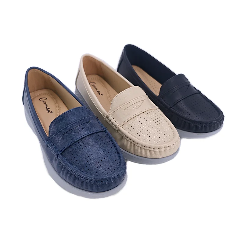 ca231-6 Comfort Mama Shoes Leather Casual Close Shoes  Simple Design Round Toe  Slip-on for womens flat shoes