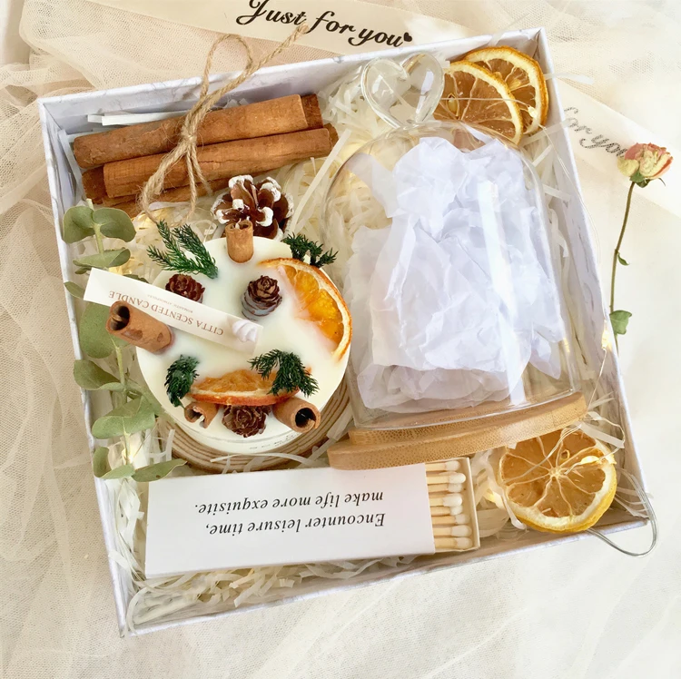 Luxury Handmade Romantic dry flower Scented Paraffin Wax Pillar candle Decoration Candles Gift Set