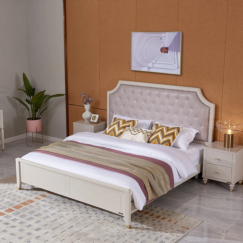 801707 quanu american style high box master bedroom luxury tufted leather bed 1.8 m double bed