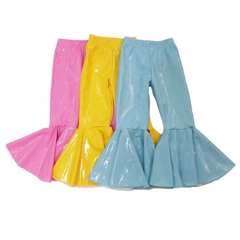 Fashion baby girls casual wide pants spring autumn leather bell bottoms for kids children plain flared pant