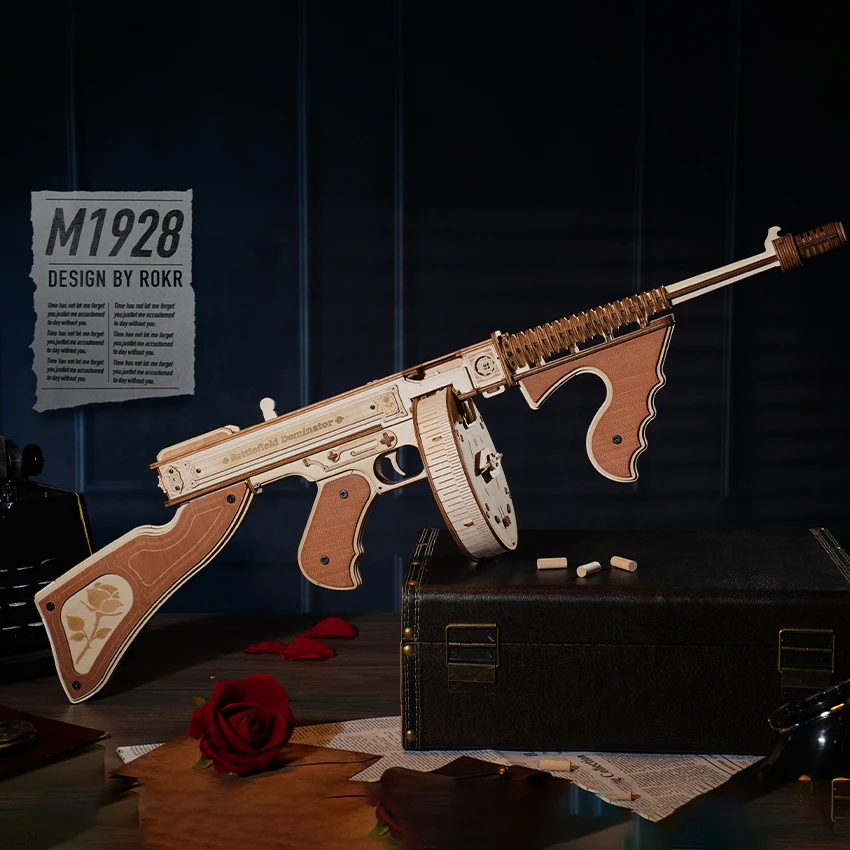 Robotime Rokr Assembled Toys LQB01 Wooden Submachine Gun Model Kit 3D Puzzles For Adults