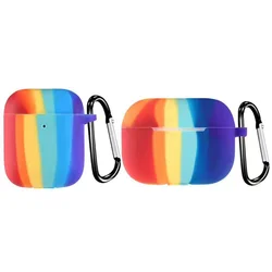 Christmas gift New Fashion Style Rainbow Soft Silicone Wireless Earphones carrying Case With Keychain Hook For Airpods 1 2 3 Pro