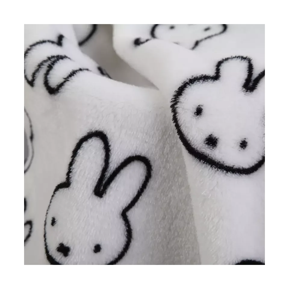 Knitted 100% Polyester Double-sided Fleece Cartoon Rabbit Printed Flannel Fabric