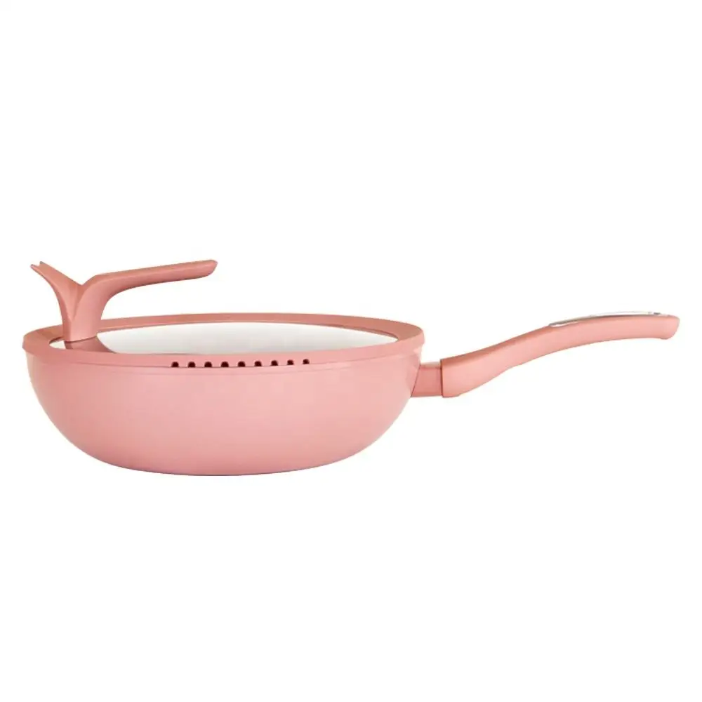 MYH Pink Color Forged Aluminum Induction Bottom Ceramic Enamel Coating Bakelite Handle Pots and Pans Kitchen Cookware Sets