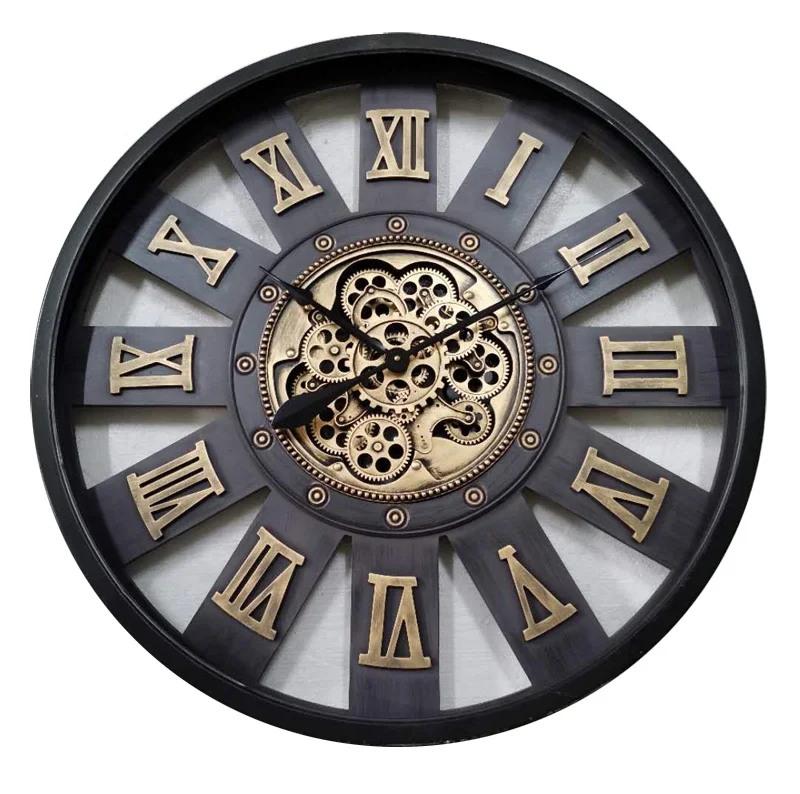 
Oversize Industrial Decorative Luxury Metal Moving Gears COG Mechanical Wall Clock 