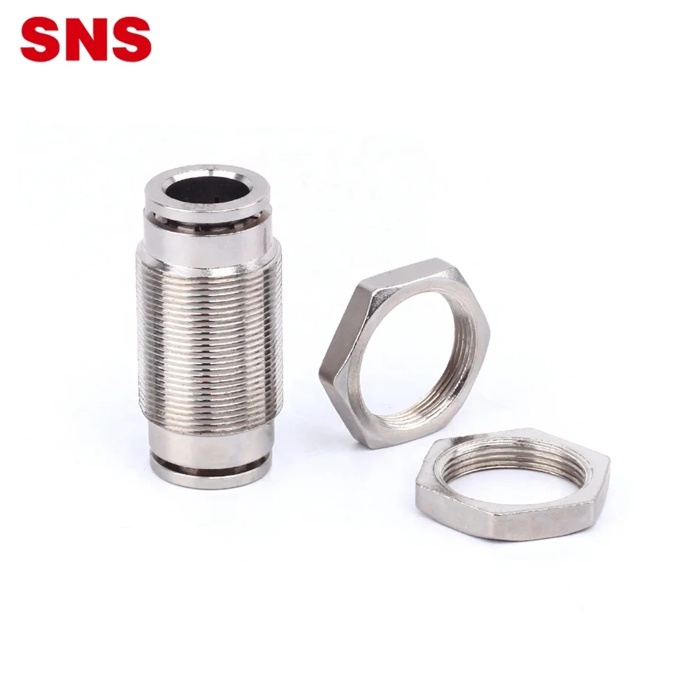 SNS JPM Series push to connect air hose tube quick connector union straight nickel-plated brass pneumatic bulkhead fitting