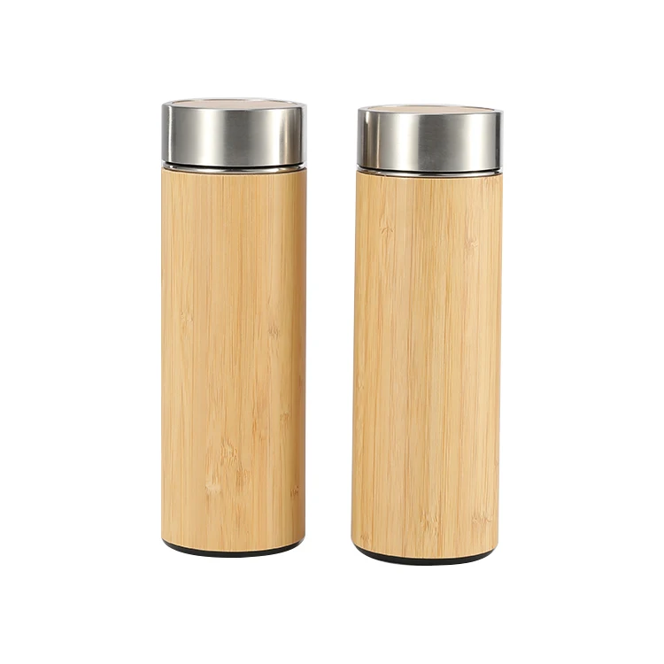 Stainless Steel Water Bottle Vacuum Insulated Coffee Travel Mug Bamboo Tumbler with Tea Infuser & Strainer