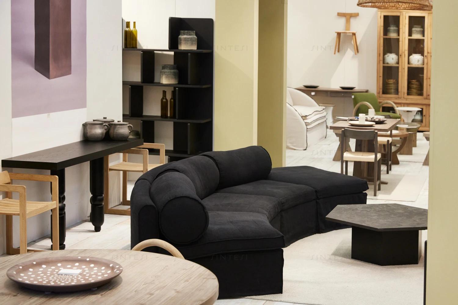 Modern minimalist living room furniture set single black sofa comfortable modular sofa 100% linen fabric