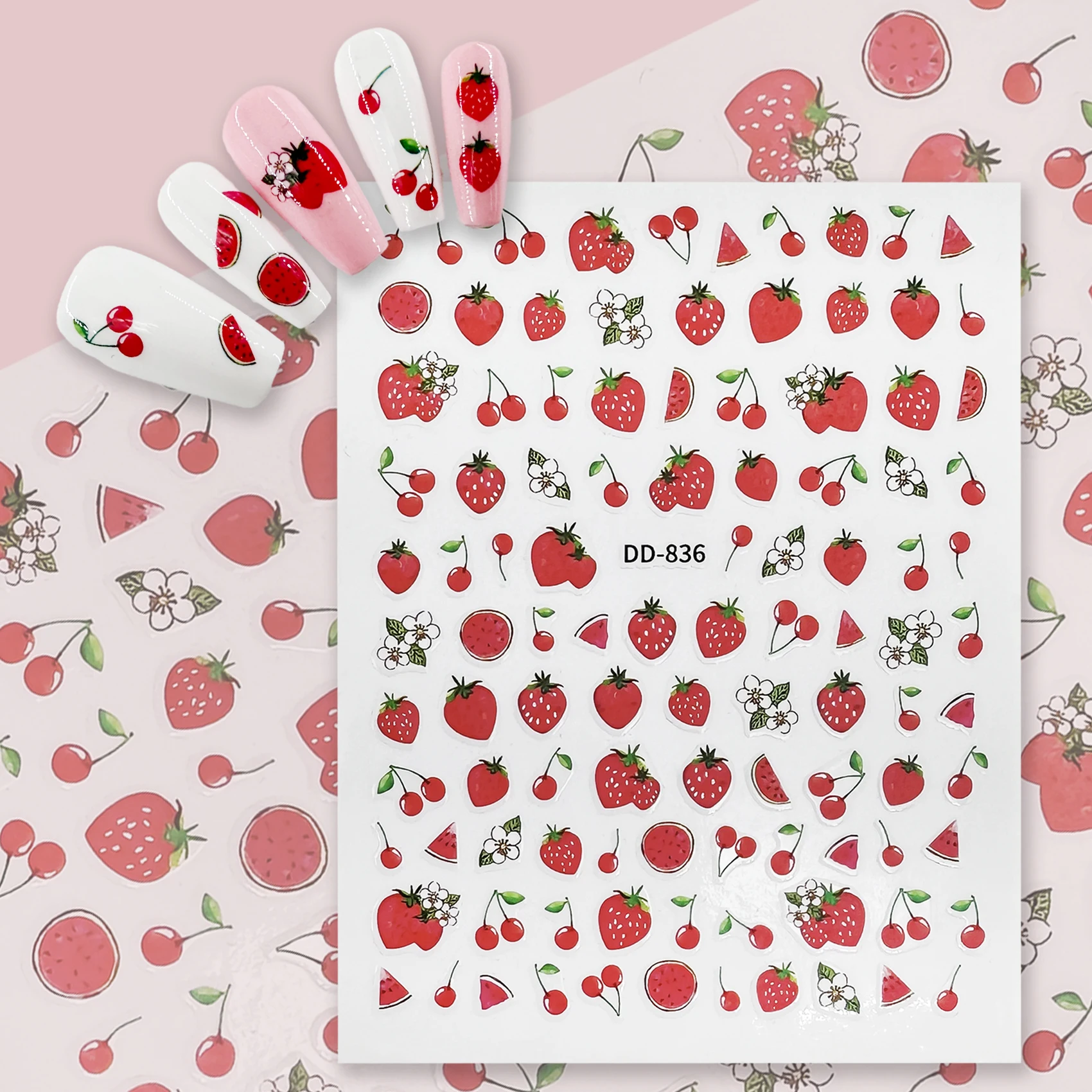 Professional Women Nails DIY Self Adhesive Fruit Red Decals Nail Decoration Supplies Wholesale 3D Nail Sticker