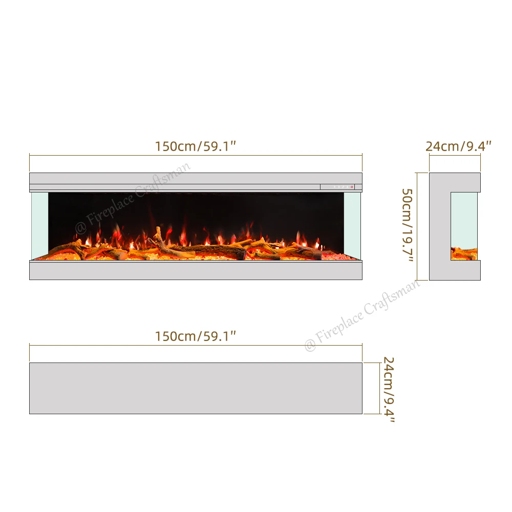 72 Inch In Wall Electric Fire 3 Sided Glass Indoor Led Decorative Electric Fireplace Heater 3 Side Glass Wood Burning Fireplace